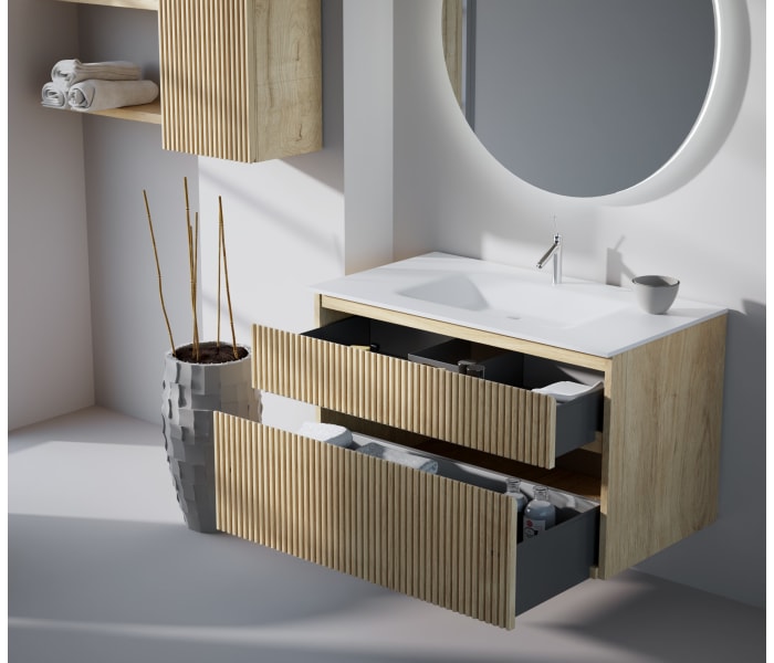 Conjunto de mueble de baño de madera maciza ranurado Bruntec Alpes 2 Detalle 2