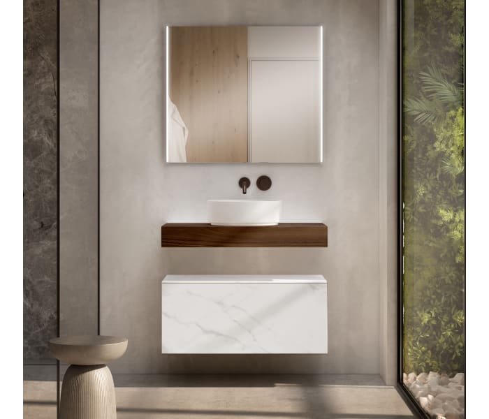 Mueble de baño con encimera de madera 10 cm de altura en color Valenti con cajonera Visobath Nomad Principal 1
