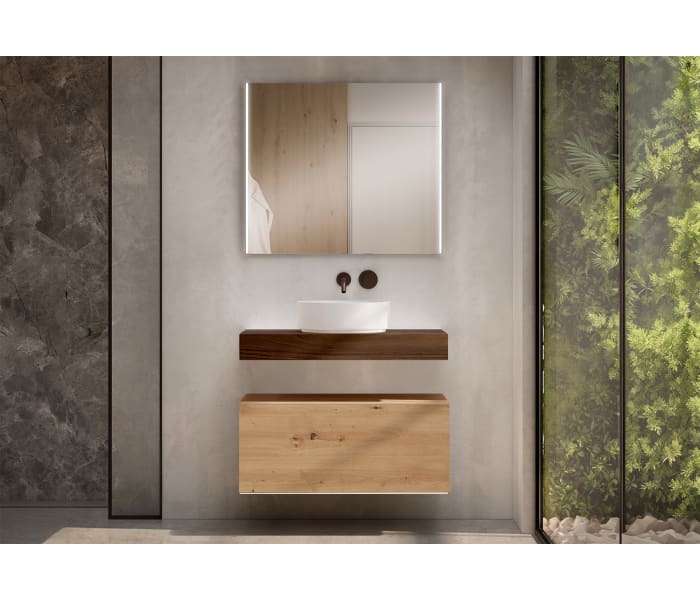 Mueble de baño con encimera de madera 10 cm de altura en color Valenti con cajonera Visobath Nomad Principal 0