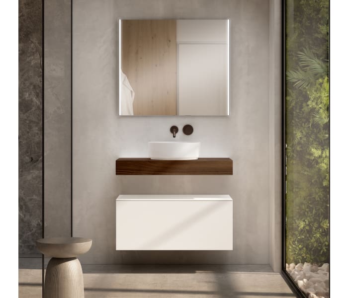 Mueble de baño con encimera de madera 10 cm de altura en color Valenti con cajonera Visobath Nomad Principal 0