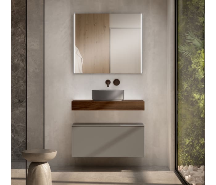 Mueble de baño con encimera de madera 10 cm de altura en color Valenti con cajonera Visobath Nomad Principal 3