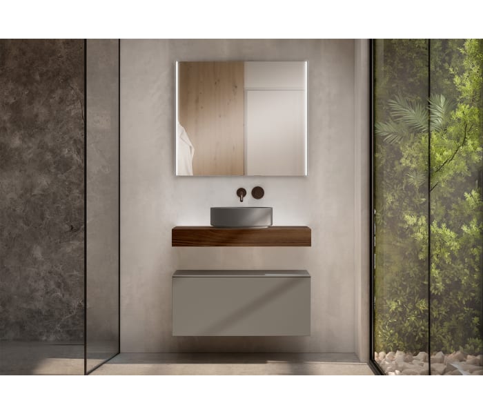 Mueble de baño con encimera de madera 10 cm de altura en color Valenti con cajonera Visobath Nomad Principal 7