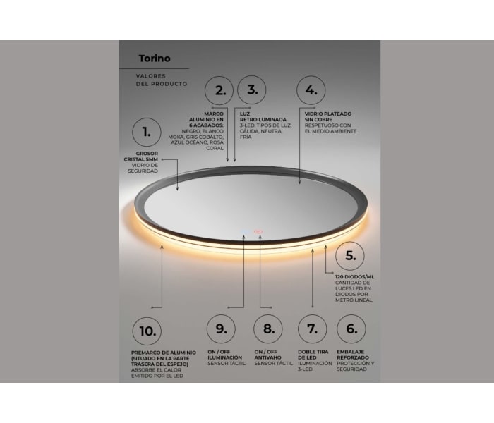 Espejo de baño con luz LED Ledimex Torino Detalle 10