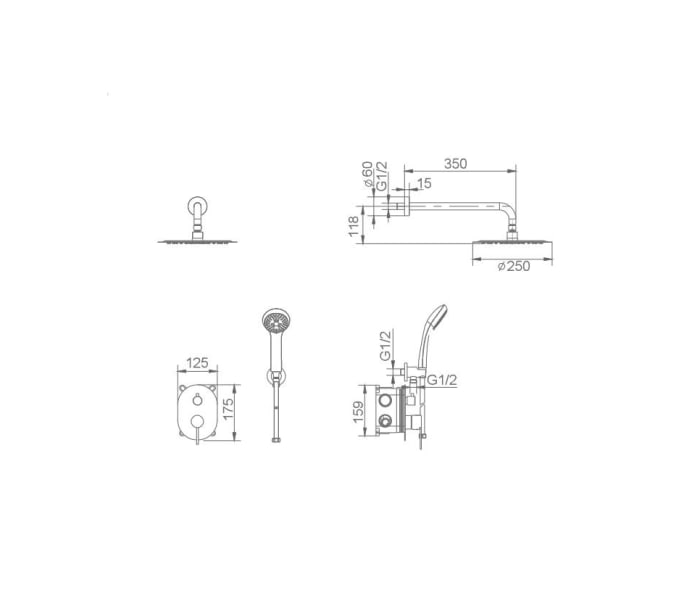 Conjunto de ducha empotrado Imex Moscú Croquis 7