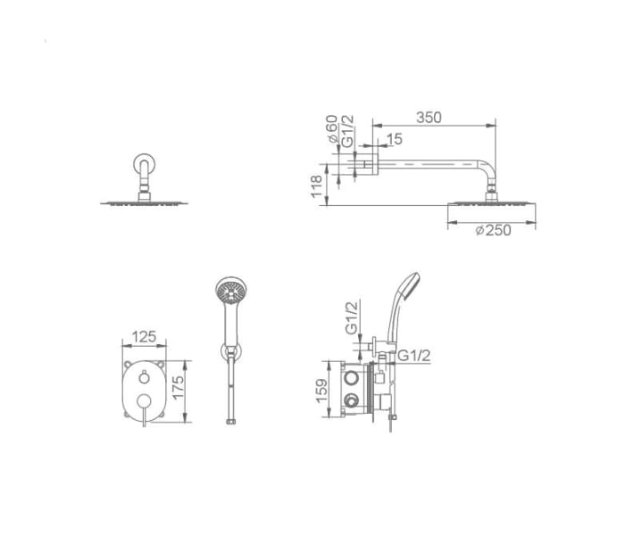 Conjunto de ducha empotrado Imex Moscú Croquis 7