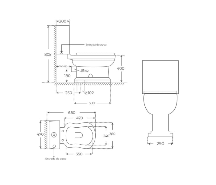 Inodoro compacto Fossil Natura Atenas con tapa de madera Croquis 6