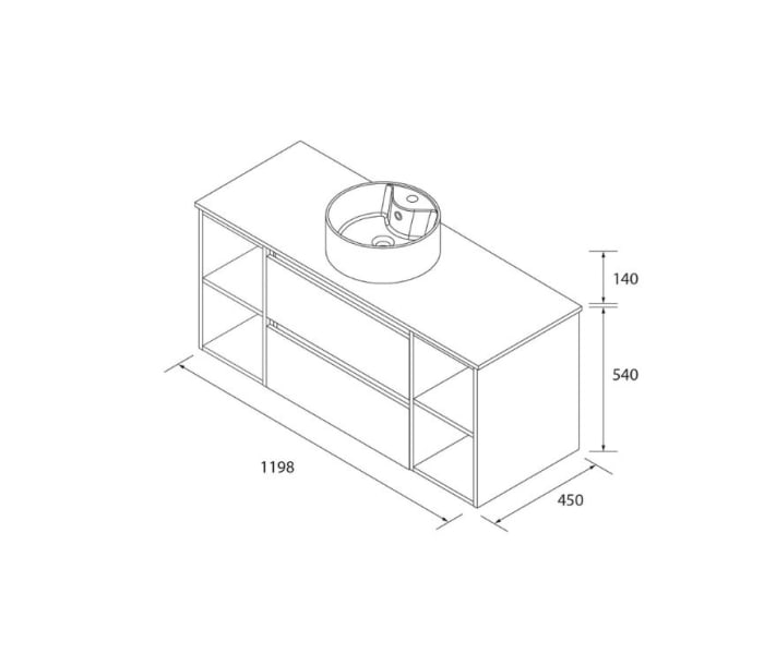 Conjunto mueble de baño con lavabo sobre encimera Salgar Bequia Croquis 9