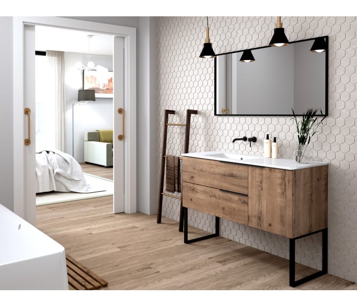 Mueble de baño ATTILA 60 cm Roble Ostippo 2 cajones + Lavabo de posar