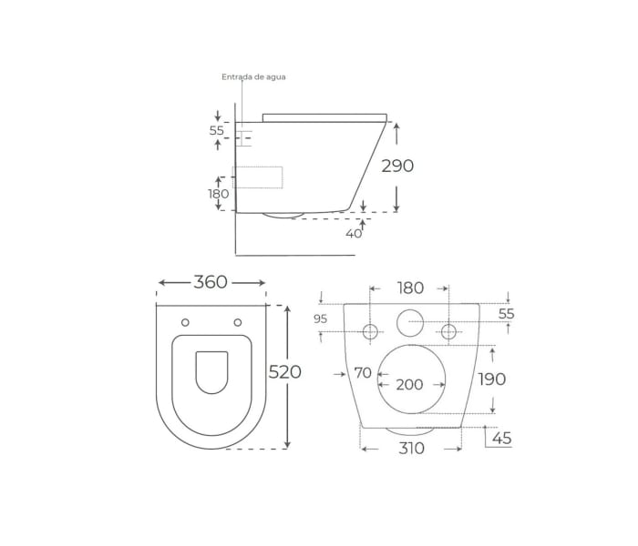 Pack inodoro + cisterna empotrada + pulsador Fossil Natura Venecia Croquis 10