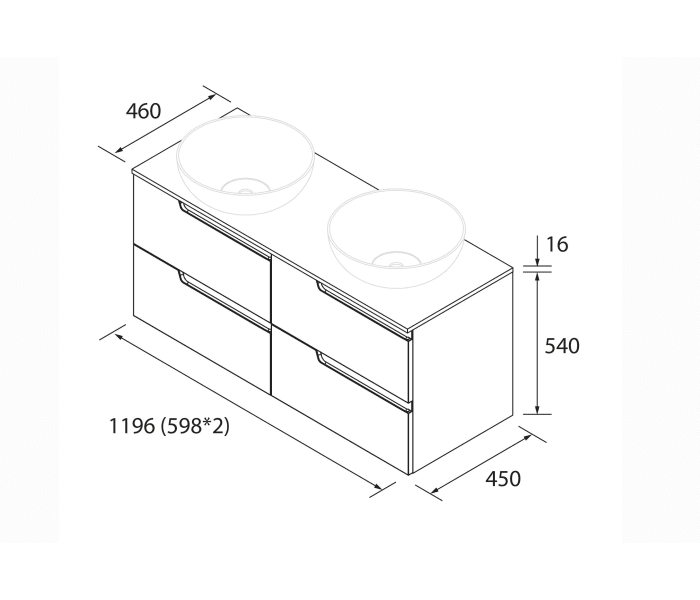 Mueble de baño con encimera del mismo color que le mueble Salgar Vima Croquis 4