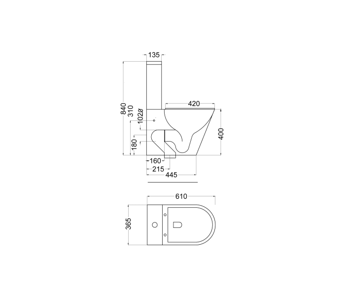 Inodoro compacto Rimless de Bruntec Lisboa Croquis 6