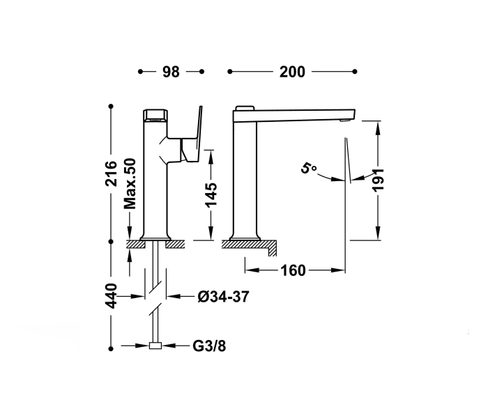 Grifo de lavabo Tres Project Croquis 12