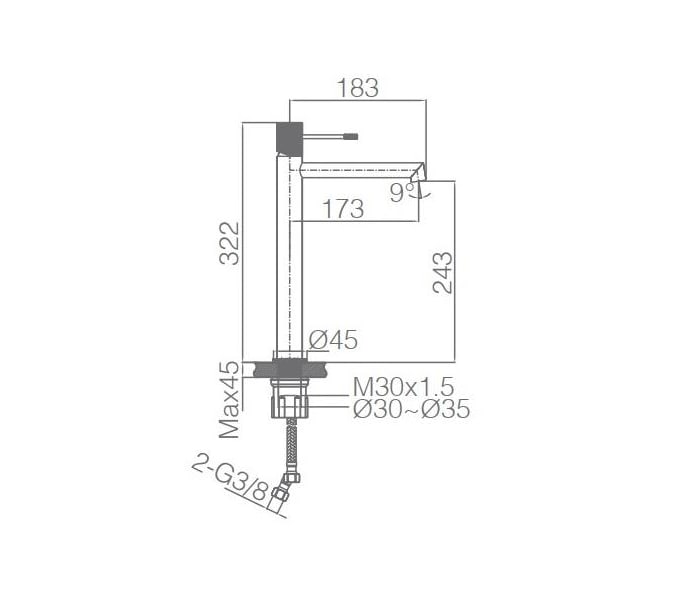 Grifo monomando para lavabo sobre encimera de caño alto en color negro mate  Line Imex