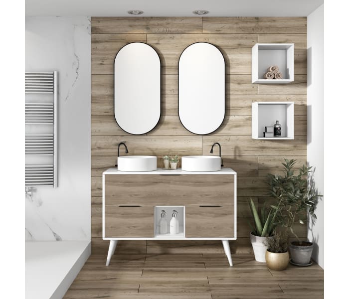 Mueble auxiliar para baño con 2 estantes y 2 puertas madera blanco