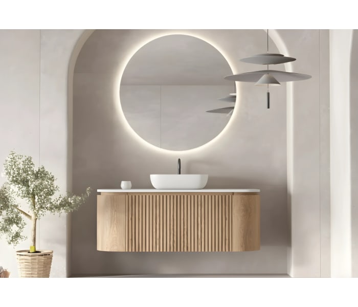 Mueble de baño madera varias medidas, maciza de fresno con encimera Solid Surface Bruntec Evo Curve Principal 0