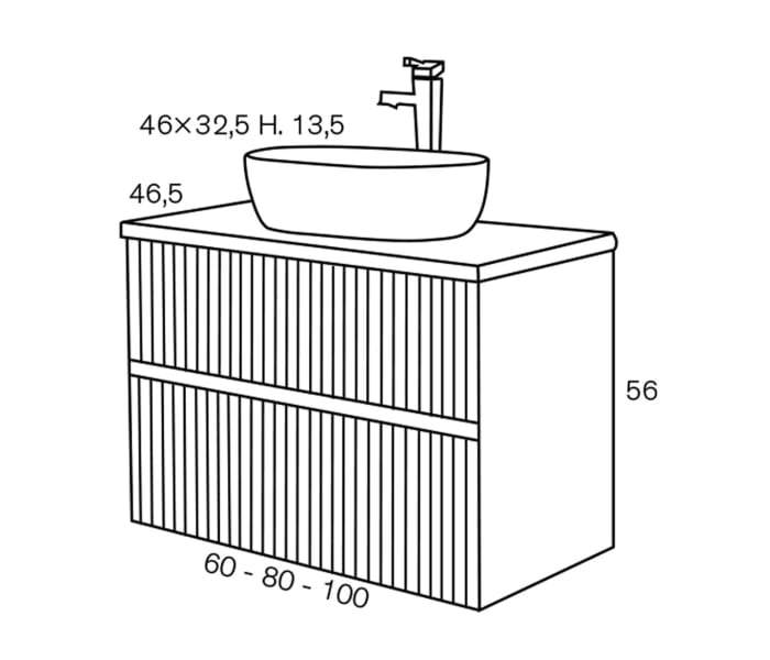 Conjunto mueble de baño con lavabo sobre encimera Sanchís Etna Croquis 6
