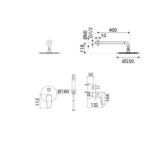 Conjunto de ducha empotrado Imex Bélgica Croquis 4