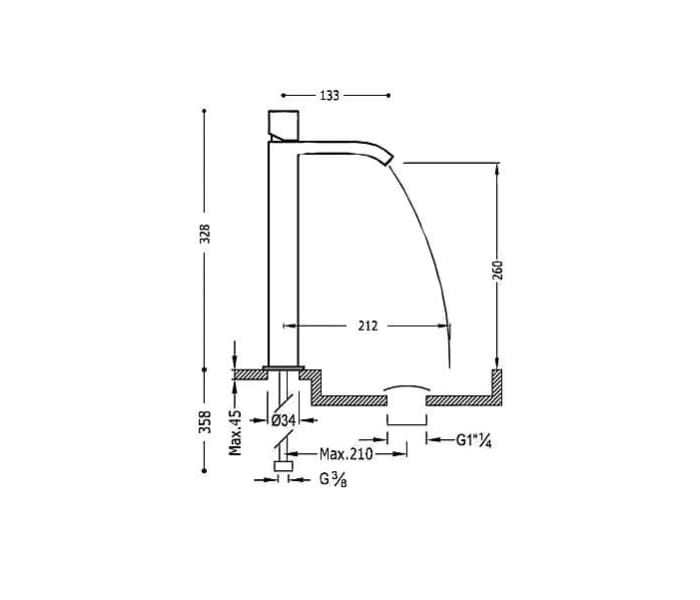 Grifo de lavabo Tres Cuadro Croquis 1