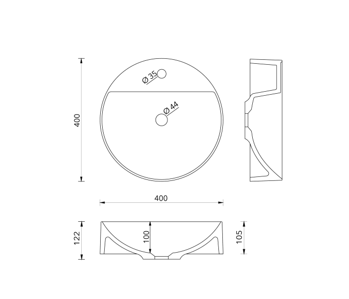 Lavabo sobre encimera Bruntec Zero Croquis 1
