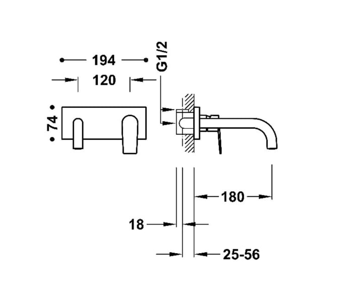 Grifo de lavabo empotrado Tres Project Croquis 7