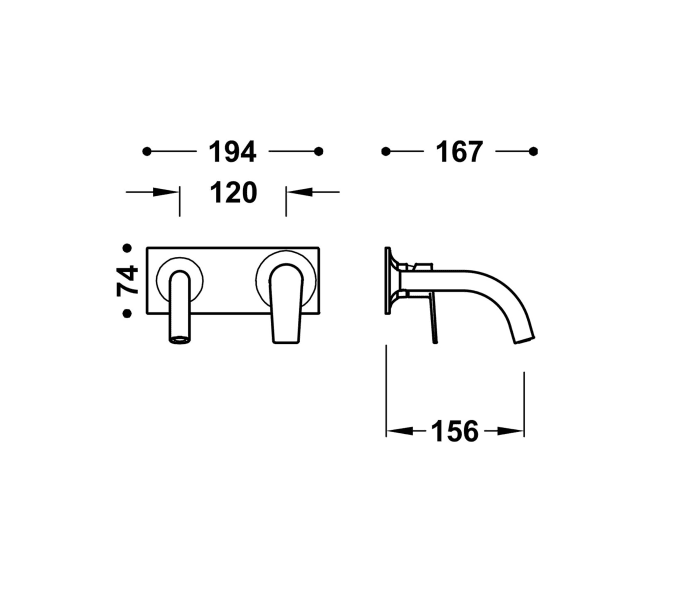 Grifo de lavabo empotrado Tres Project Croquis 13