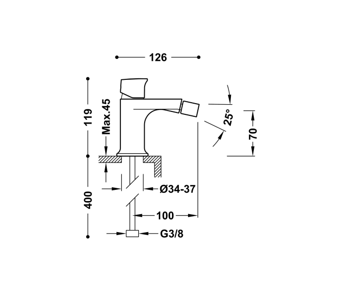 Grifo de bidé Tres Project Croquis 12