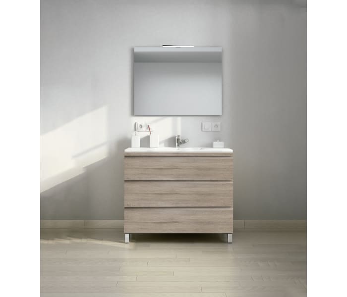 Mueble con patas de 3 cajones y lavabo Natalia blanco brillo Avila Dos —  Azulejossola