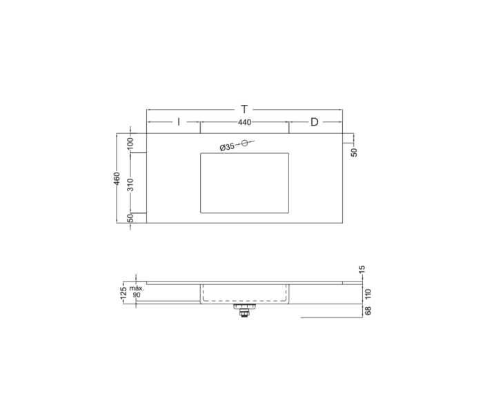 Lavabo encastrado Coycama Zen Croquis 3