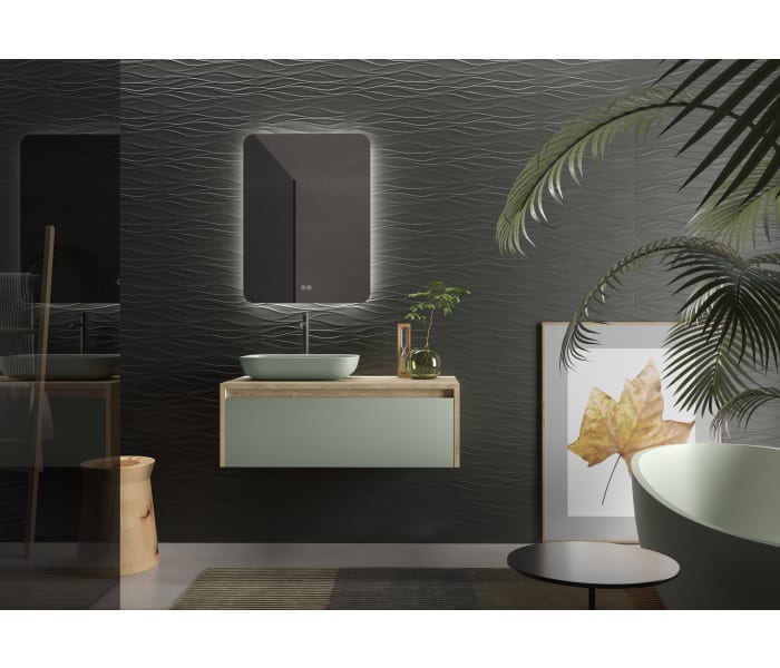 Mueble Baño Suspendido con Tapa y Lavabo, Roble Natural - Leaf 80cm