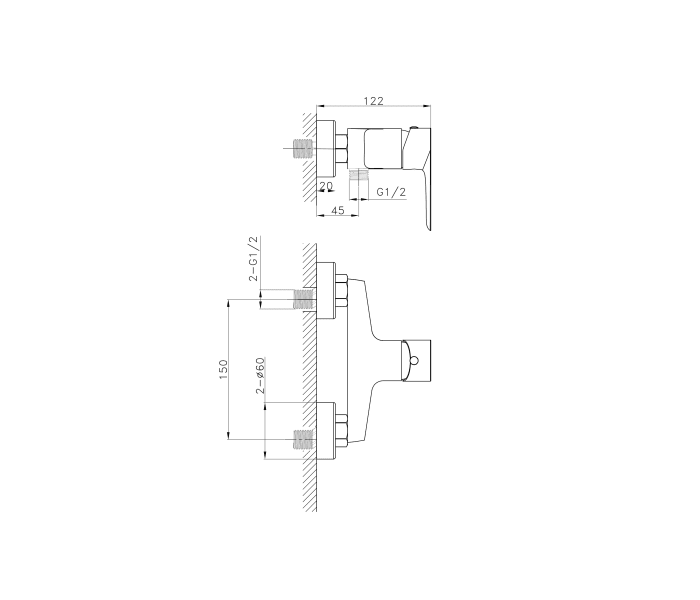 Grifo de ducha empotrado GME Cassio Croquis 1