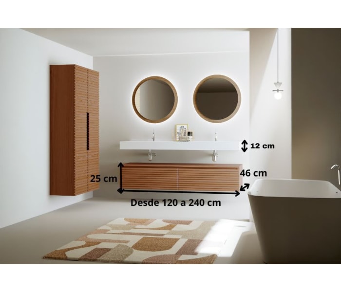 Conjunto de mueble de baño con doble lavabo solid surface y cajonera Bruntec Alpes 4 Croquis 7