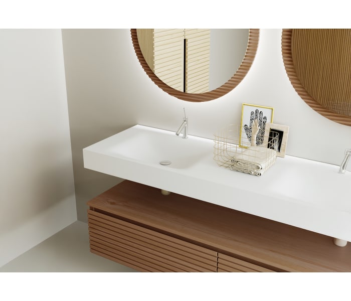 Conjunto de mueble de baño con doble lavabo solid surface y cajonera Bruntec Alpes 4 Detalle 3