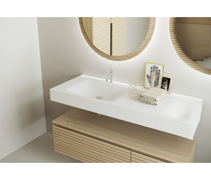 Conjunto de mueble de baño con doble lavabo solid surface y cajonera Bruntec Alpes 4 Detalle 2