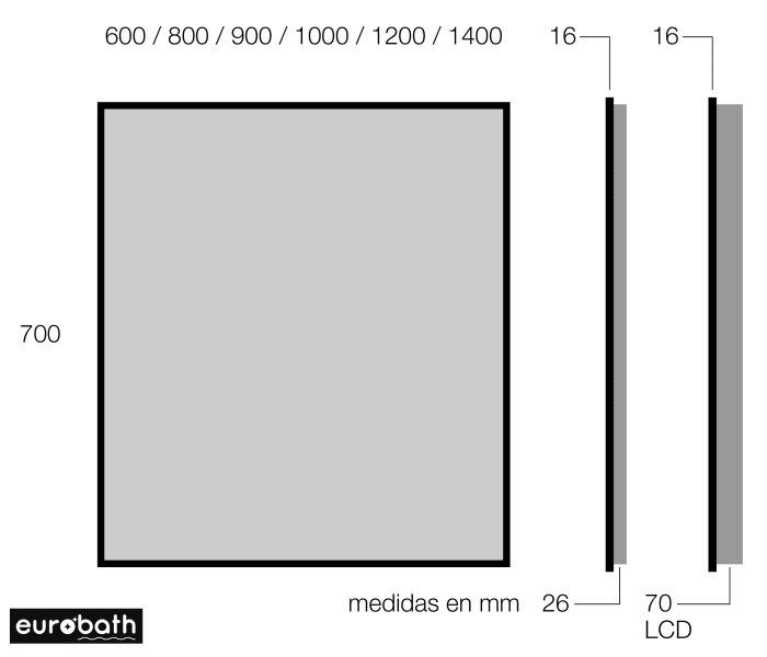 Espejo de baño con luz LED de Eurobath, Barbados Croquis 7