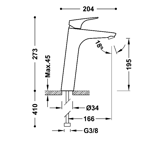 Grifo de lavabo Tres Canigó Croquis 1