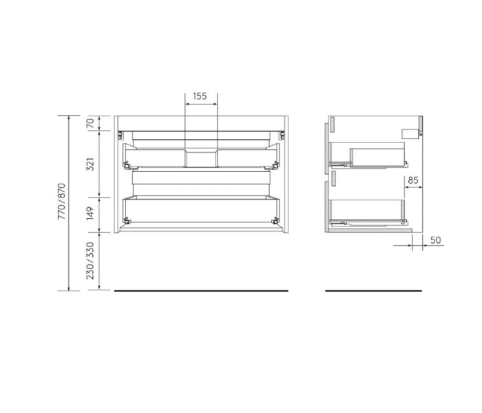 Mueble de baño para lavabo sobre encimera Salgar Bequia Croquis 12