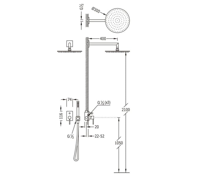 Conjunto de ducha empotrado Tres Selection Max Croquis 1