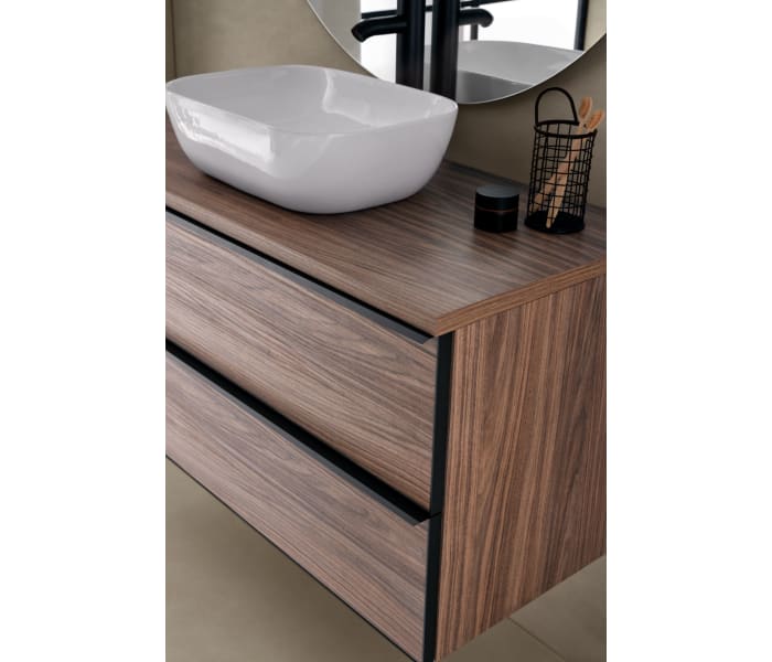 Conjunto baño con lavabo sobre encimera Glass line negro Muebles baño  Sanchis — Azulejossola