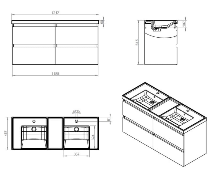 Conjunto mueble de baño Cosmic Bbest Croquis 4
