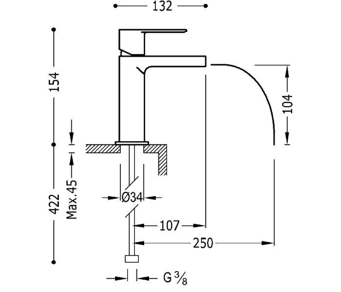 Grifo de lavabo Tres Loft Croquis 1