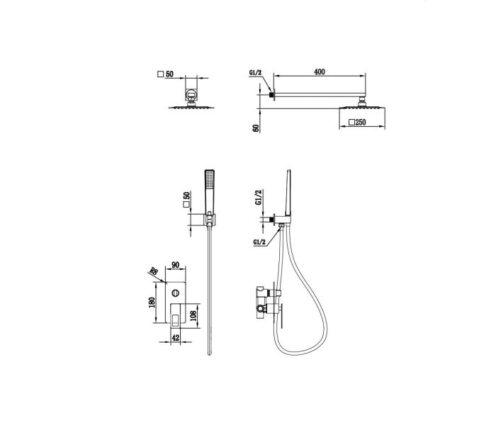 Conjunto de grifo termostático empotrado Block System para bañera 