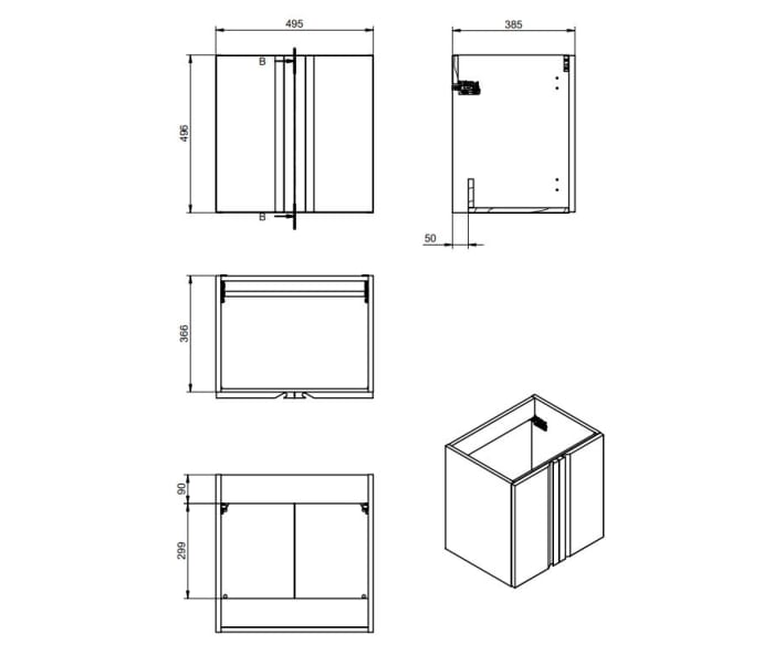 Conjunto mueble de baño fondo reducido 40 cm Visobath Lagos Croquis 3