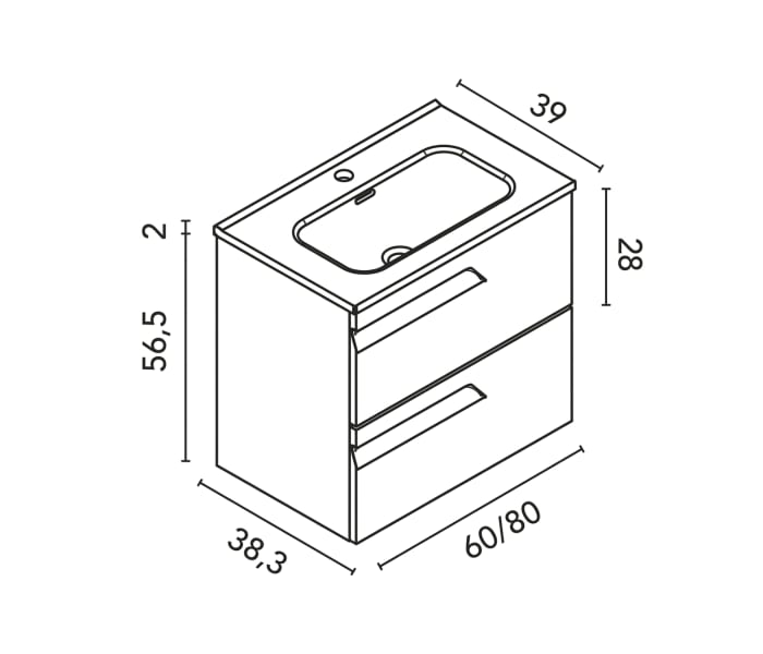 Conjunto mueble de baño fondo reducido 39 cm Royo Vitale Croquis 12