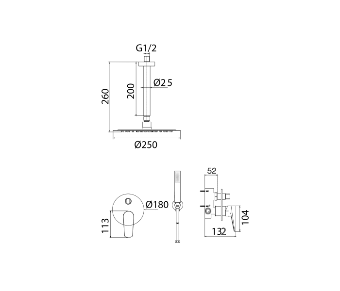 Conjunto de ducha empotrado Imex Bélgica Croquis 4