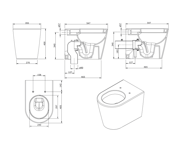 Pack inodoro + cisterna empotrada Unisan Sanindusa Urb.y Plus Croquis 8