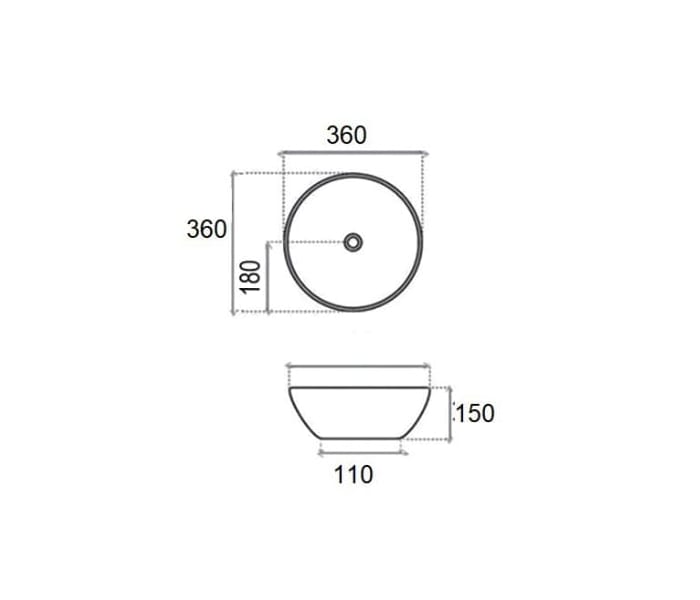 Lavabo sobre encimera Bruntec Capri XS mate Croquis 3