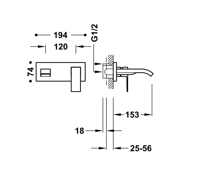 Grifo de lavabo empotrado Tres Cuadro Croquis 1