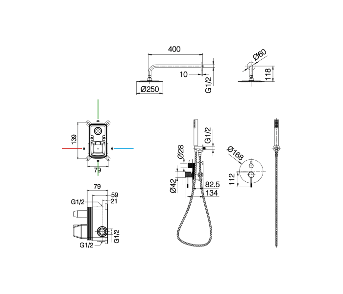 Conjunto de ducha empotrado Imex Génova Croquis 6