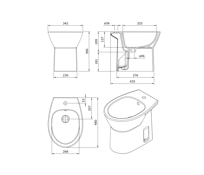 Bidé Unisan Sanindusa Easy Croquis 1