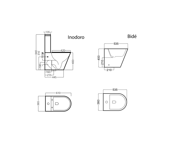 Pack inodoro + cisterna + bidé Bruntec Lisboa Croquis 10